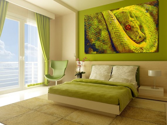 Gorgeous Emerald Snake Canvas by Van Gogh style, Large Green Art Poster, Bright Wild Reptile interior decor, Boho-chic painting room design