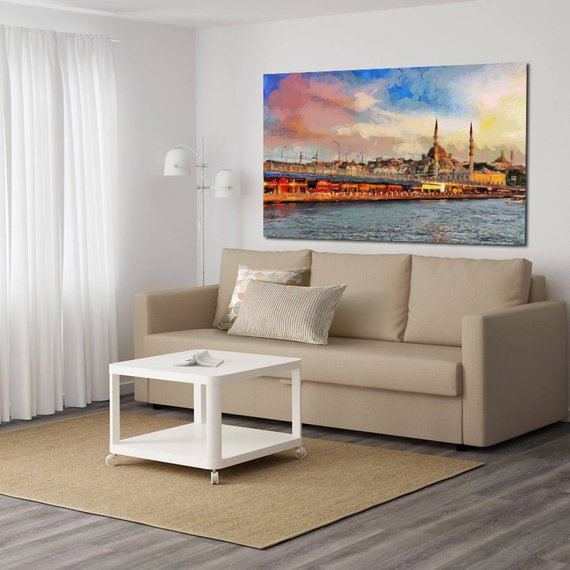 Istanbul Seafront Canvas, Large Art painting, Poster, Wall art, interior decor, Livingroom design, print, Sultan Ahmed Mosque, Blue Mosque