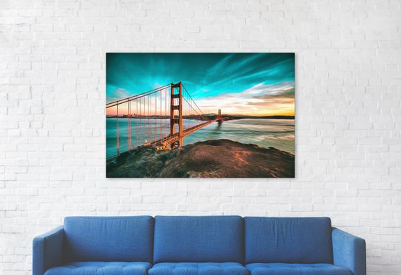 Golden Gate Bridge Canvas, Large Art painting, USA landscape, Wall art, California interior decor, room design, San Francisco print.